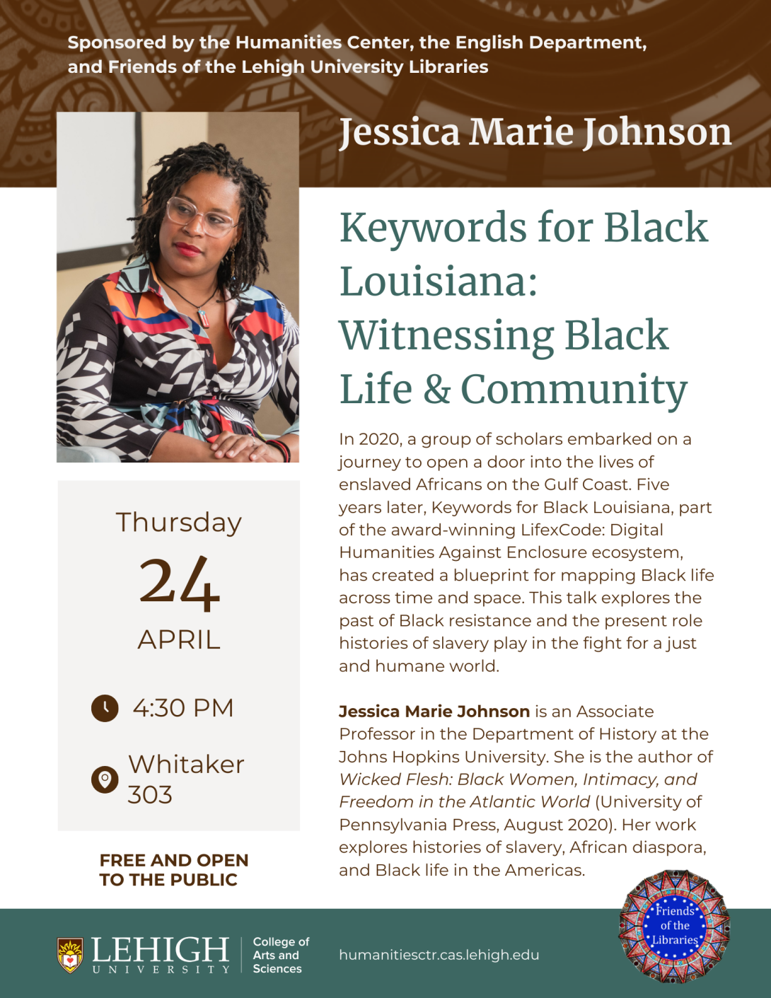 Jessica Marie Johnson Flyer April 2025. All text on webpage. Flyer also includes a portrait of Johnson.